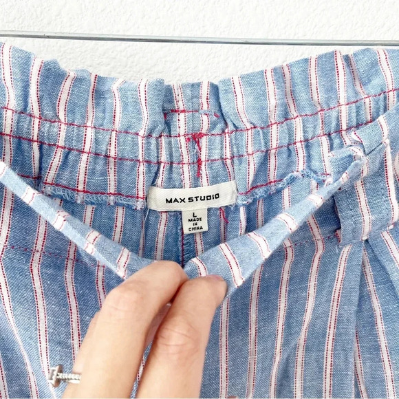 Max studio Blue Pink Pinstripe Linen Blend Wide Leg Pants - Picture 2 of 8